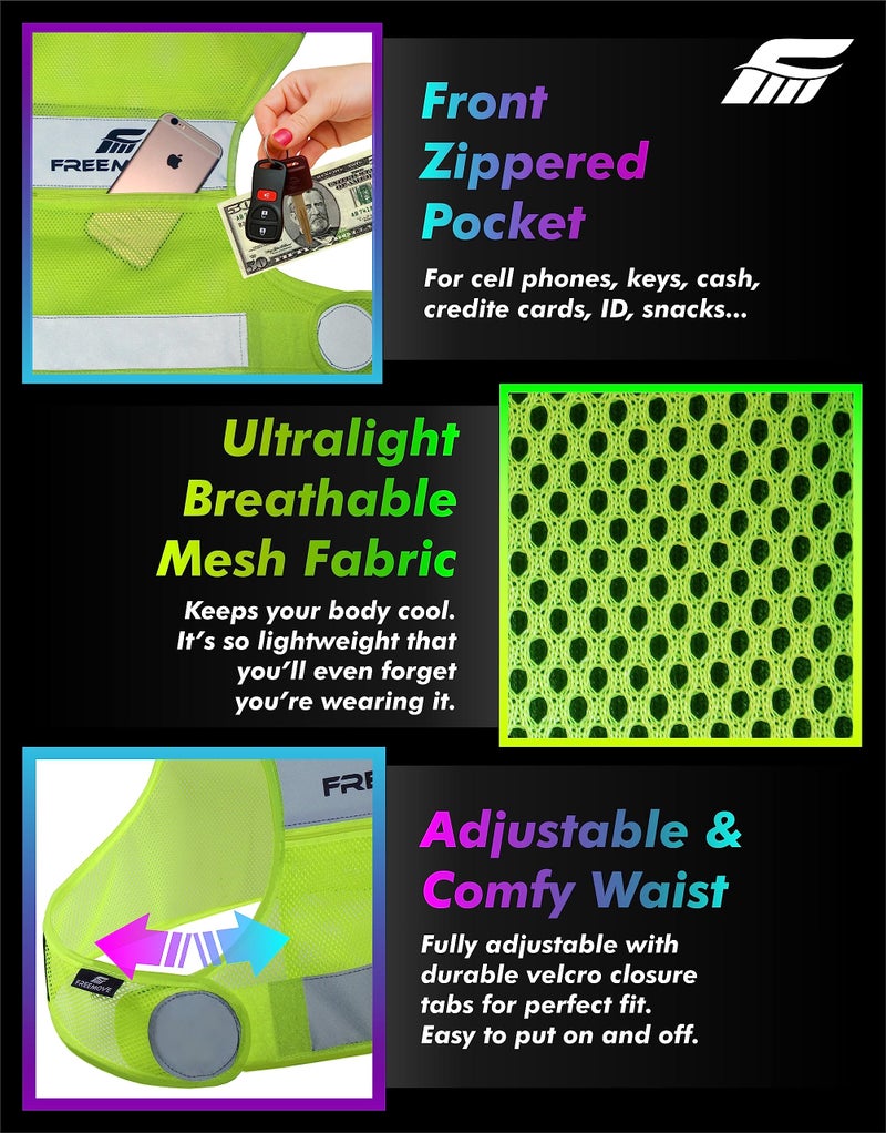 FREEMOVE Reflective Vest Running Gear + 2 Bands & Bag/Ultralight & Comfy Safety Vests with Front Pocket > High Visibility Reflector > for Men, Women > Running, Dog Walking or Cycling - Image 3